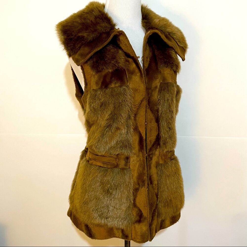 RLZ Brown Faux Fur Vest w/ Collar Front Pockets Soft Plush Winter Layering Piece